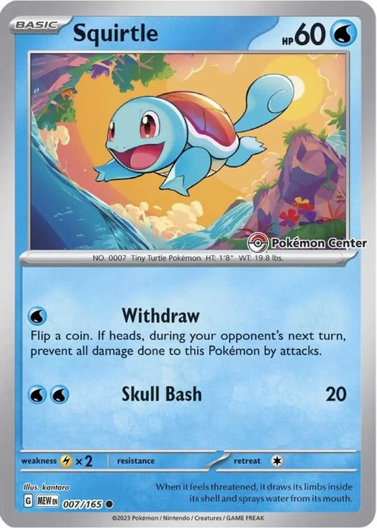 Squirtle 007/165 Reverse holo pokemon center promo card 151