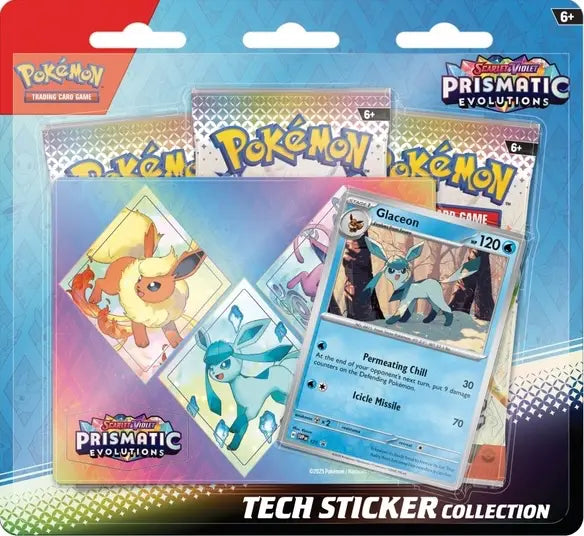 Prismatic Evolutions sv8.5 - Tech Sticker Collection - Triple Blister Pack - Glaceon